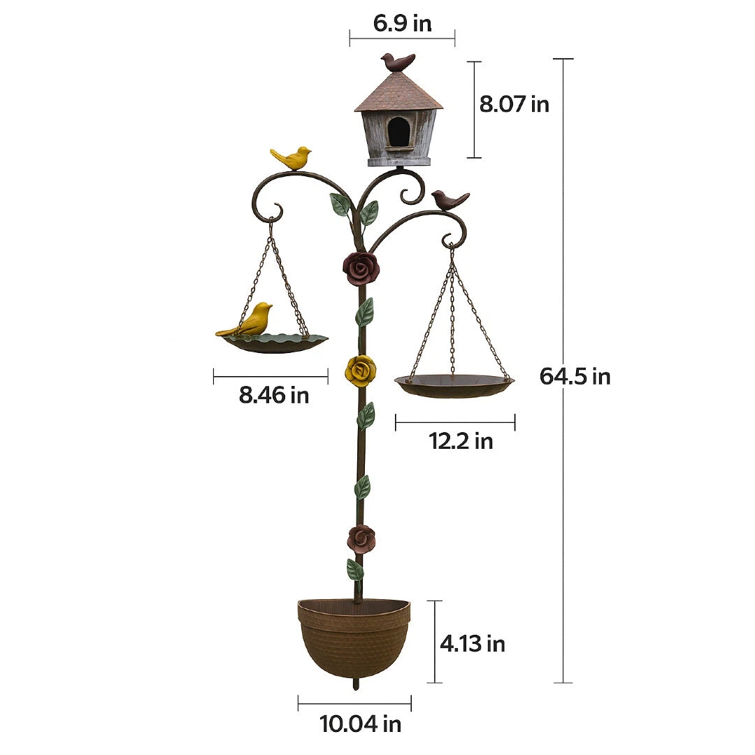 Handcrafted Vintage Iron Birdhouse Garden Stand