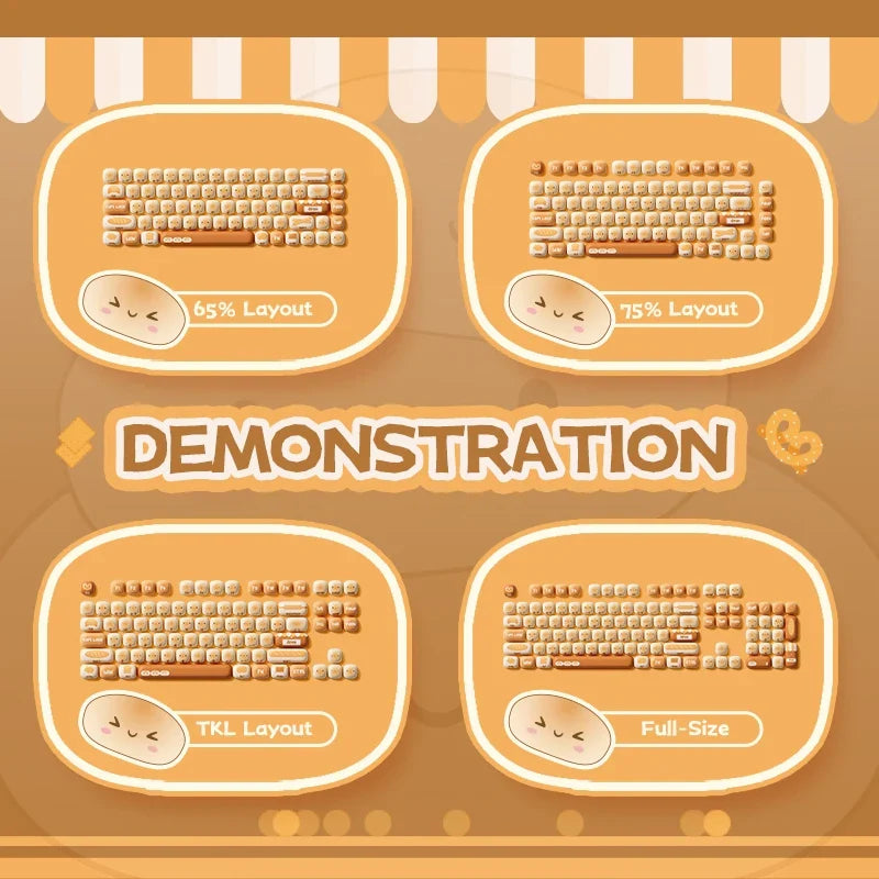 Original Cute Theme PBT Keycap Set with 5-Side Dye-Sub for ANSI/ISO Layout - Ideal Gift Featuring Round Bun and Mushroom Designs
