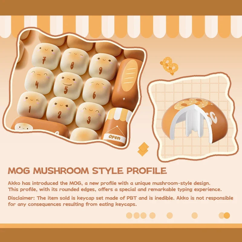 Original Cute Theme PBT Keycap Set with 5-Side Dye-Sub for ANSI/ISO Layout - Ideal Gift Featuring Round Bun and Mushroom Designs
