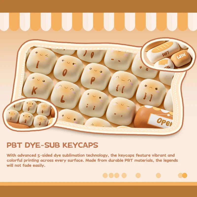 Original Cute Theme PBT Keycap Set with 5-Side Dye-Sub for ANSI/ISO Layout - Ideal Gift Featuring Round Bun and Mushroom Designs