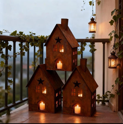 Rustic Metal Christmas House Lantern