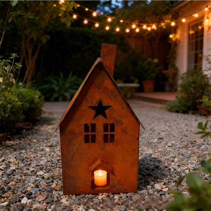Rustic Metal Christmas House Lantern