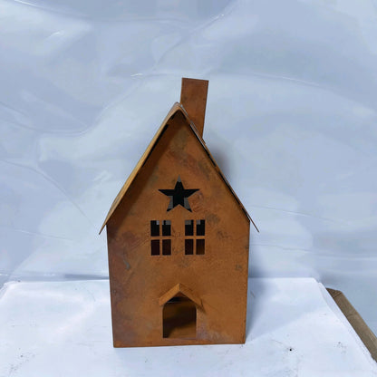 Rustic Metal Christmas House Lantern