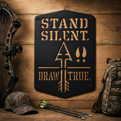 Stand Silent. Draw True. Bowhunting Metal Sign