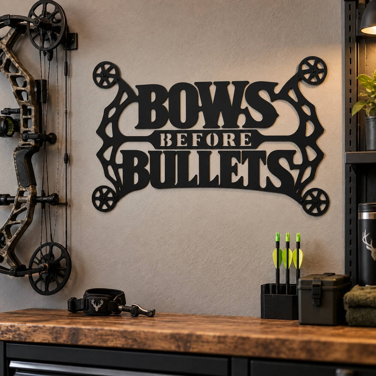 BOWS BEFORE BULLETS Metal Sign