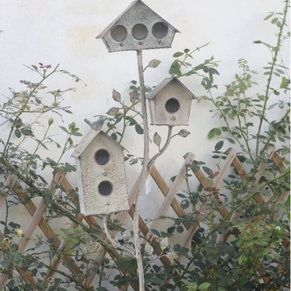 Vintage Multi-Birdhouse Garden Stake with Planter