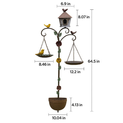 Handcrafted Vintage Iron Birdhouse Garden Stand