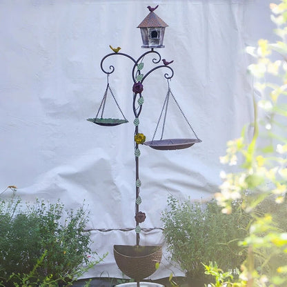 Handcrafted Vintage Iron Birdhouse Garden Stand