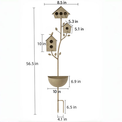 Vintage Multi-Birdhouse Garden Stake with Planter