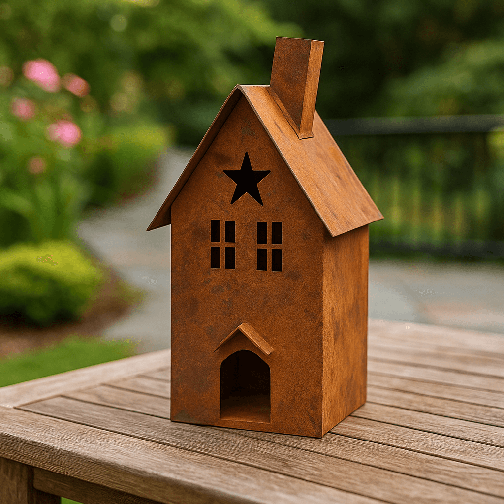 Rustic Metal Christmas House Lantern