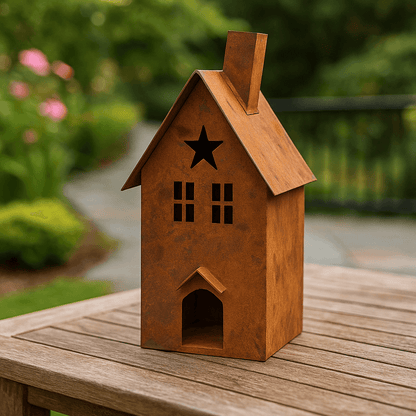 Rustic Metal Christmas House Lantern