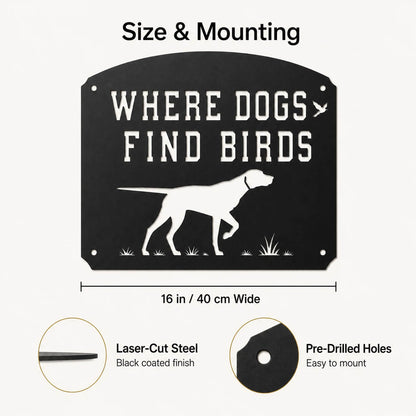 Where Dogs Find Birds Metal Sign