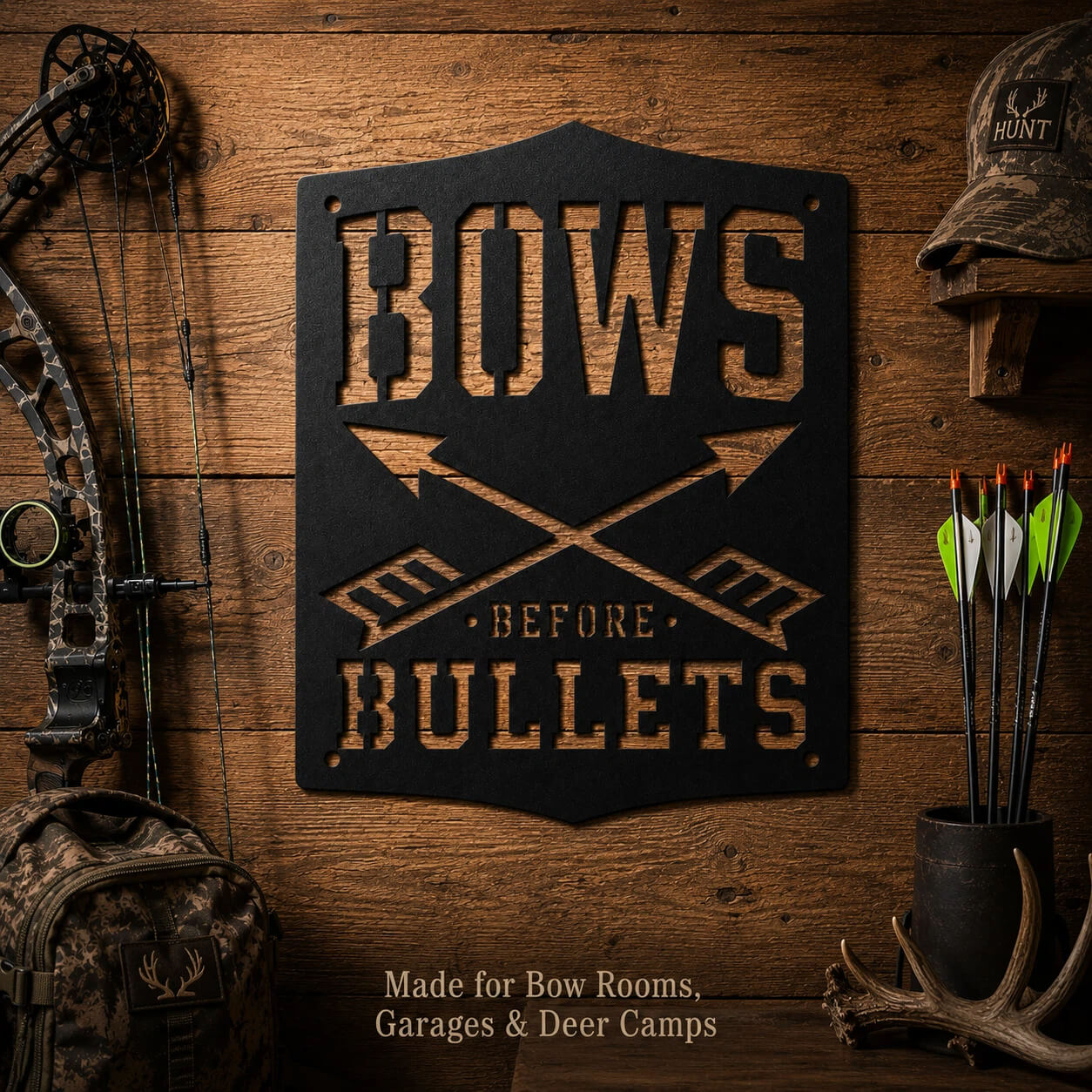 Bows Before Bullets Metal Sign