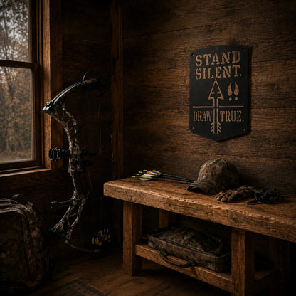 Stand Silent. Draw True. Bowhunting Metal Sign