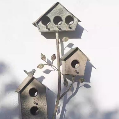 Vintage Multi-Birdhouse Garden Stake with Planter