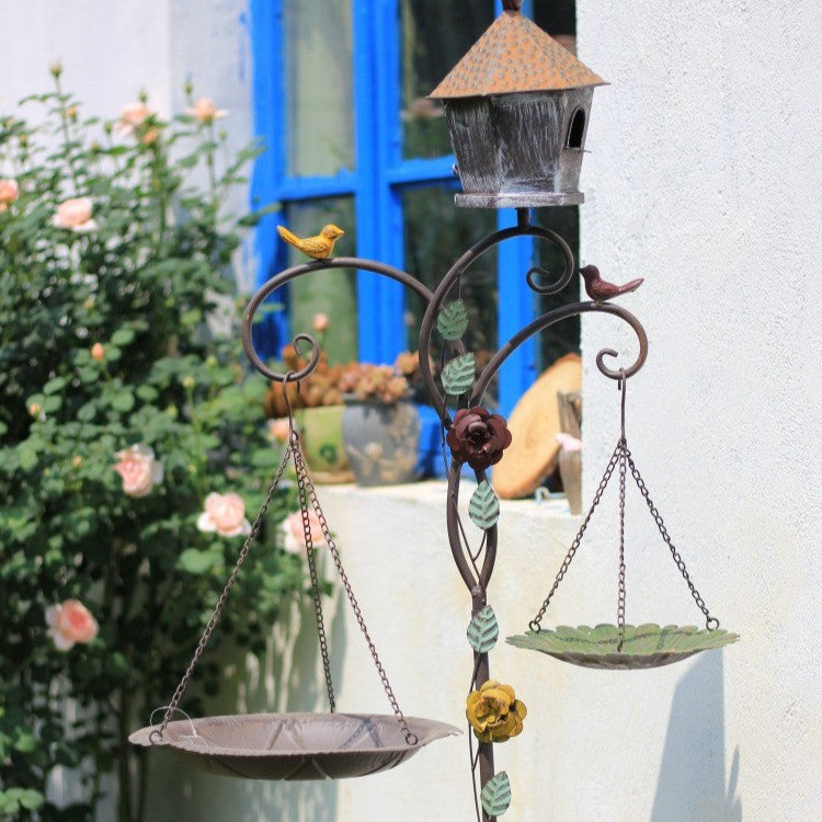 Handcrafted Vintage Iron Birdhouse Garden Stand