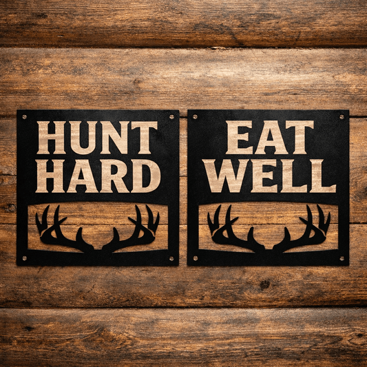 Hunting Metal Sign Pair